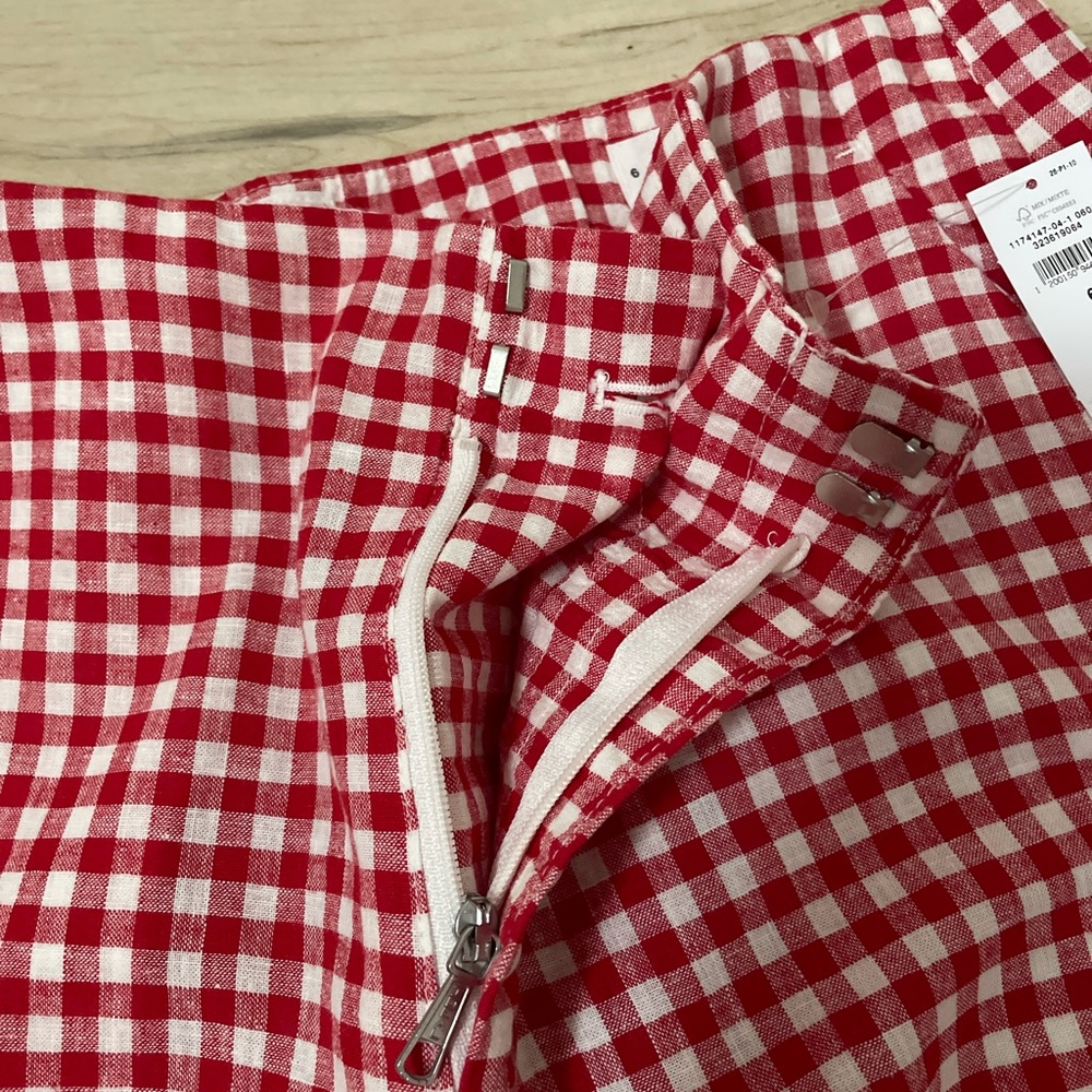 NWT Gap Linen straight crop red checkered size 6 pants high rise - Picture 4 of 8